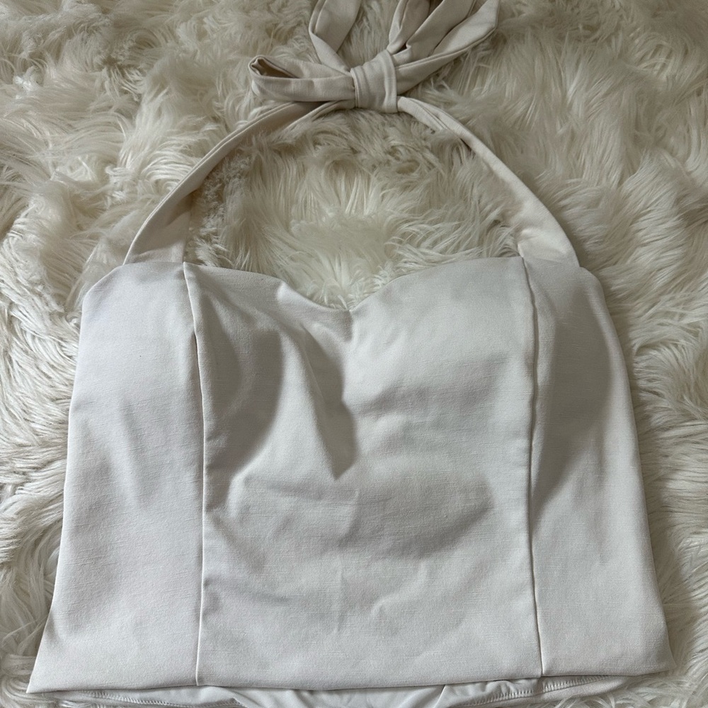 Express Ivory Halter Bustier Top - Body Contour